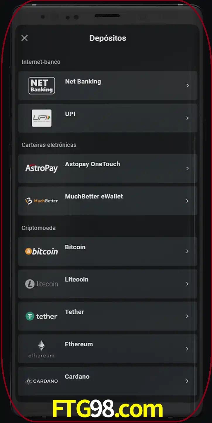 Você pode usar métodos alternativos de depósito.